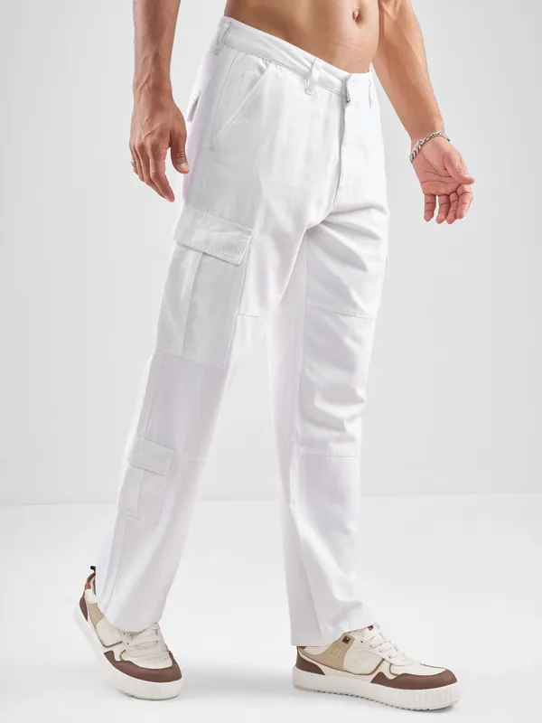 Marvel By Highlander Men White Iron Man Straight Fit Solid Cargos