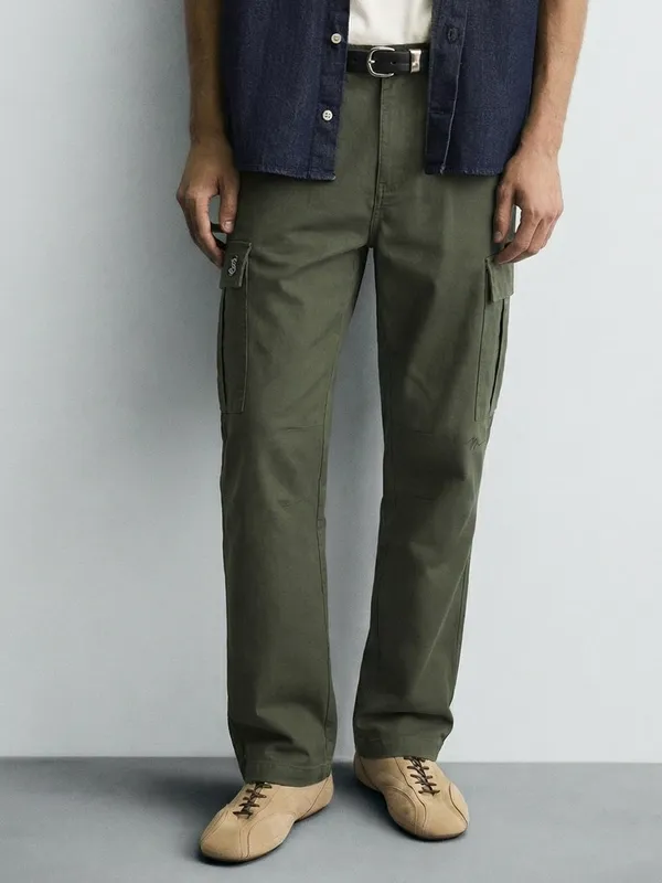 Marvel By Highlander Men Olive Iron Man Straight Fit Solid Cargos