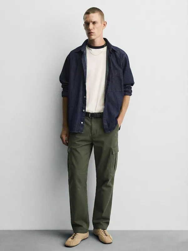 Marvel By Highlander Men Olive Iron Man Straight Fit Solid Cargos