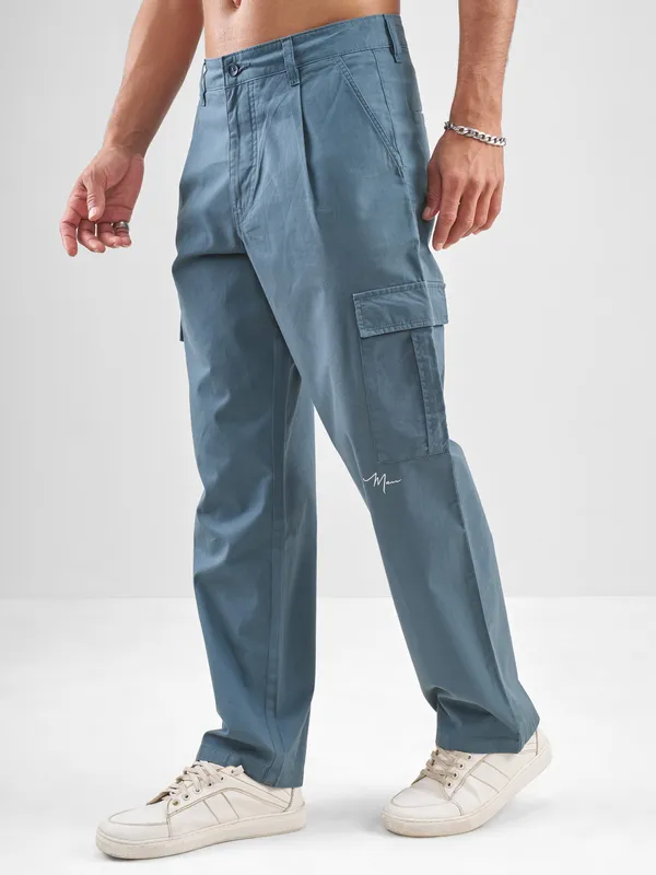 Marvel By Highlander Men Blue Iron Man Straight Fit Solid Cargos