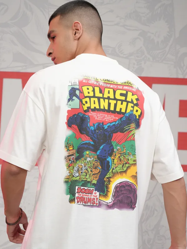Black Panther Men Printed Round Neck Oversized Fit T-Shirt