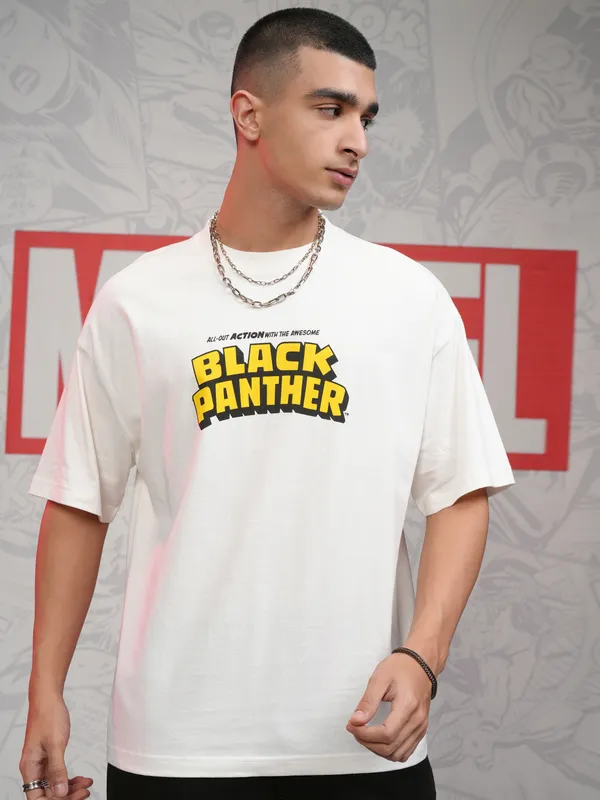 Black Panther Men Printed Round Neck Oversized Fit T-Shirt