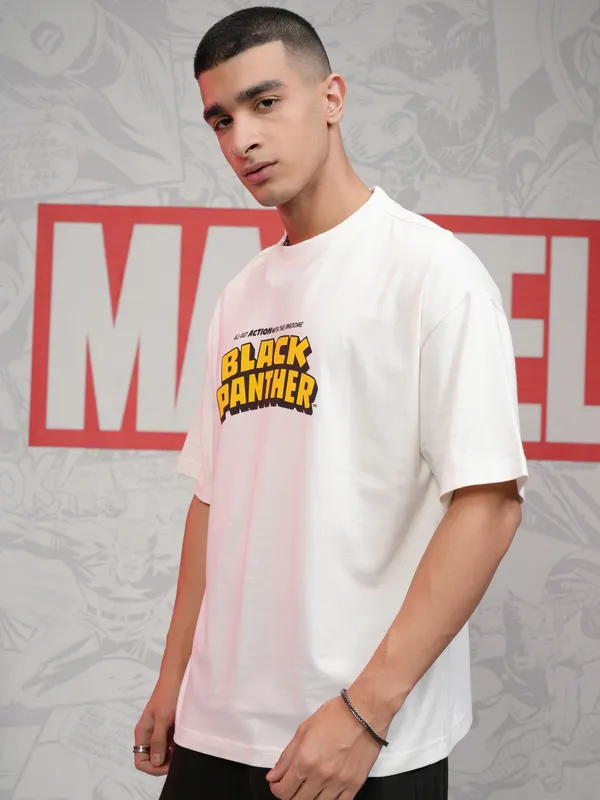 Black Panther Men Printed Round Neck Oversized Fit T-Shirt
