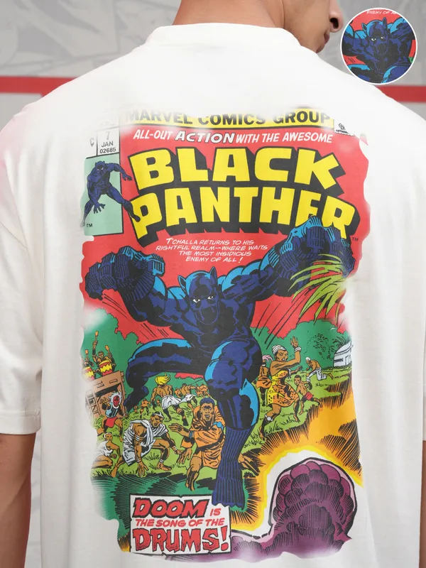 Black Panther Men Printed Round Neck Oversized Fit T-Shirt