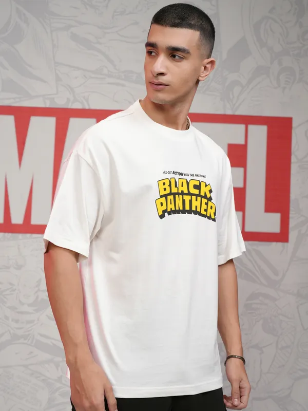Black Panther Men Printed Round Neck Oversized Fit T-Shirt