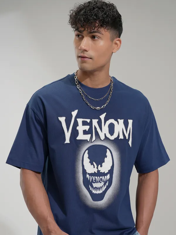 Venom Men Printed Round Neck Oversized Fit T-Shirt