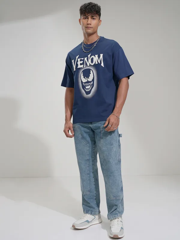 Venom Men Printed Round Neck Oversized Fit T-Shirt
