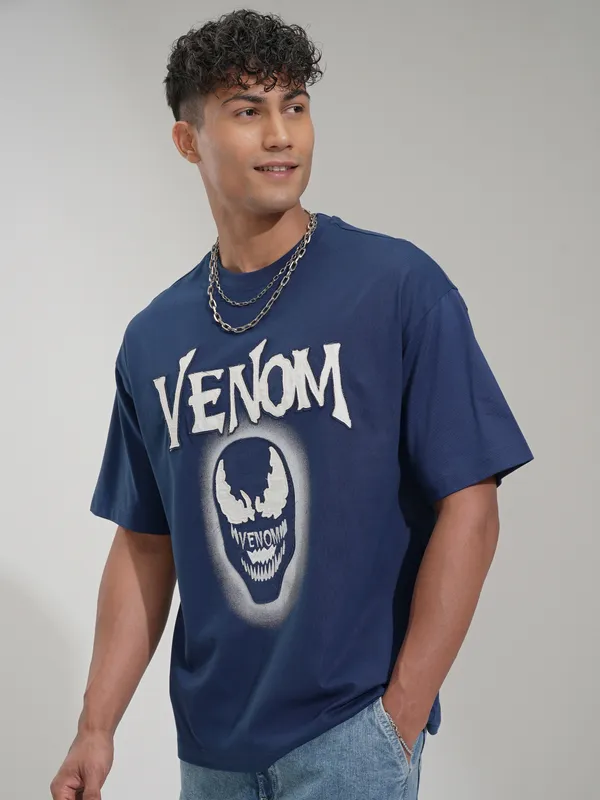 Venom Men Printed Round Neck Oversized Fit T-Shirt