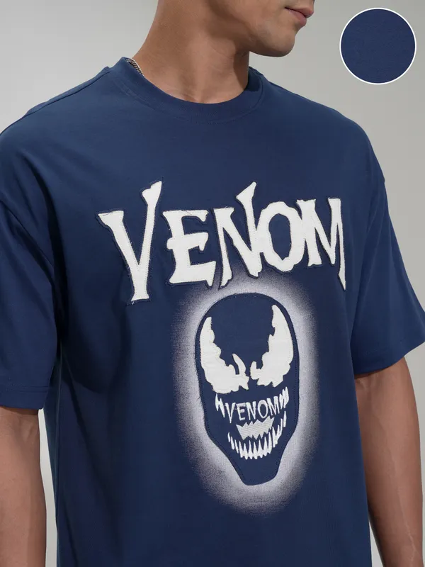 Venom Men Printed Round Neck Oversized Fit T-Shirt