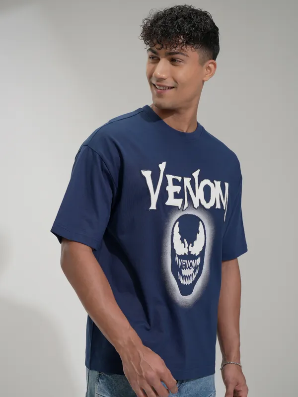 Venom Men Printed Round Neck Oversized Fit T-Shirt