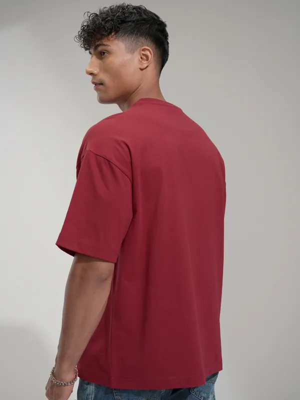 Marvel By Highlander Men Maroon Venom Printed Round Neck Oversized Fit T-Shirt