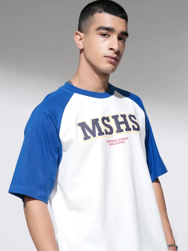 Marvel By Highlander Men Off White Spider-Man Printed Round Neck Oversized Fit T-Shirt