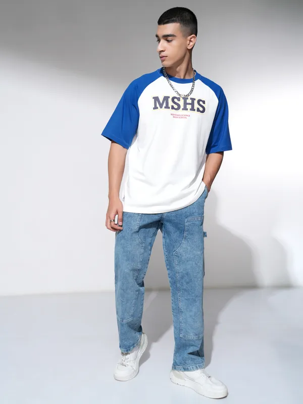 Marvel By Highlander Men Off White Spider-Man Printed Round Neck Oversized Fit T-Shirt