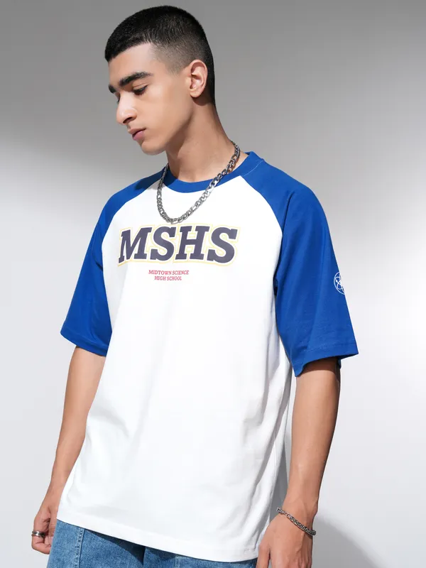 Marvel By Highlander Men Off White Spider-Man Printed Round Neck Oversized Fit T-Shirt