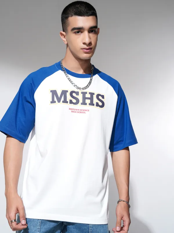 Marvel By Highlander Men Off White Spider-Man Printed Round Neck Oversized Fit T-Shirt