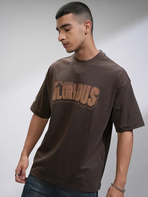 Marvel By Highlander Men Brown Loki Printed Round Neck Oversized Fit T-Shirt