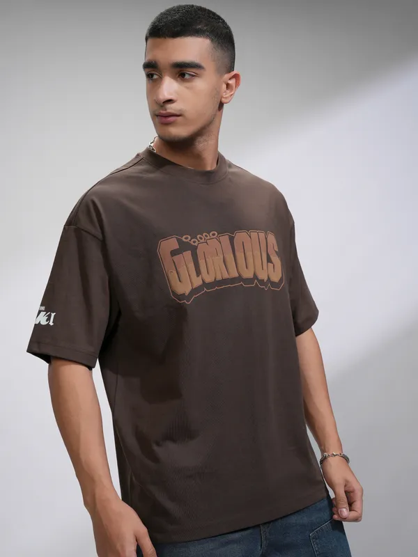Marvel By Highlander Men Brown Loki Printed Round Neck Oversized Fit T-Shirt