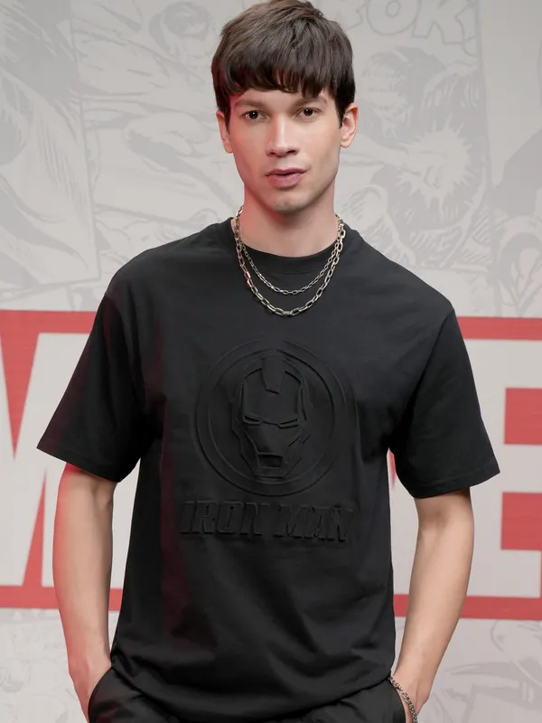 Iron Man Men Self Design Round Neck T-Shirt