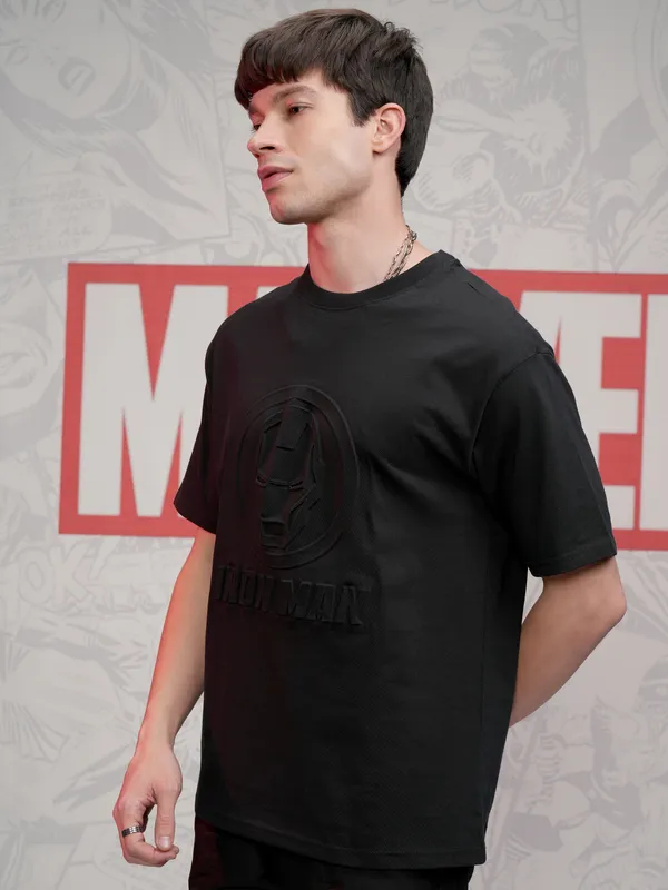 Iron Man Men Self Design Round Neck T-Shirt