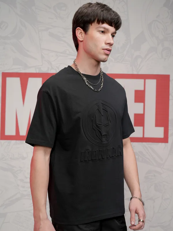 Iron Man Men Self Design Round Neck T-Shirt