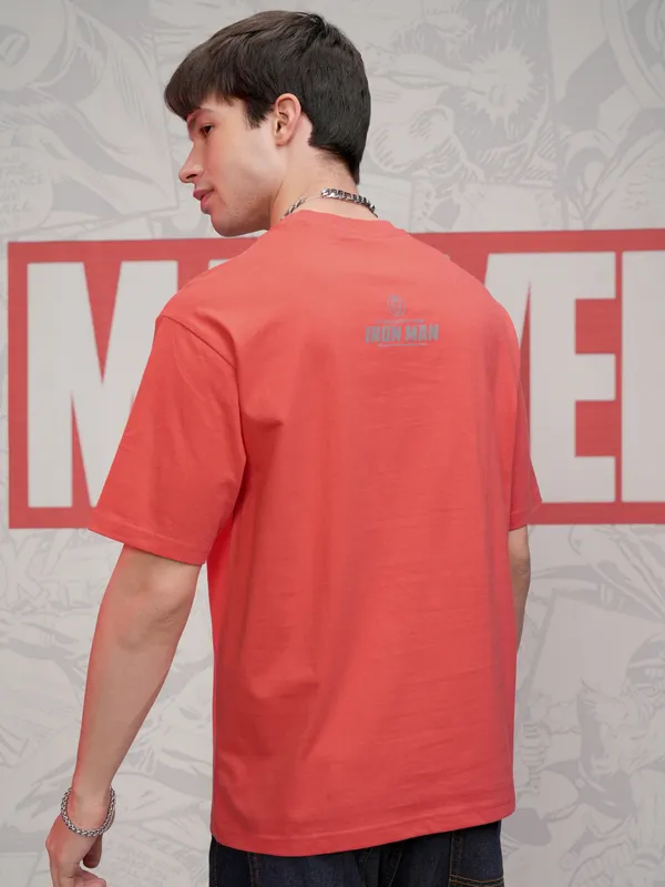 Marvel By Highlander Men Red Iron Man Self Design Round Neck T-Shirt