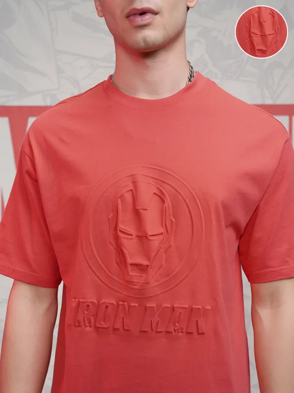 Marvel By Highlander Men Red Iron Man Self Design Round Neck T-Shirt