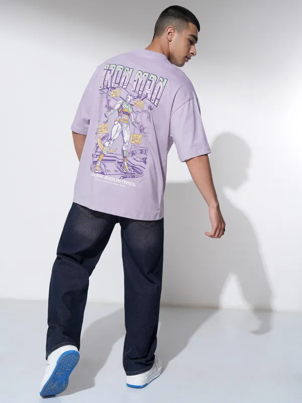 Marvel By Highlander Men Mauve Iron Man Printed Round Neck Oversized Fit T-Shirt