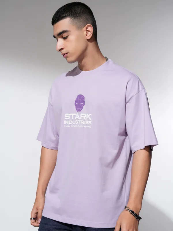 Marvel By Highlander Men Mauve Iron Man Printed Round Neck Oversized Fit T-Shirt