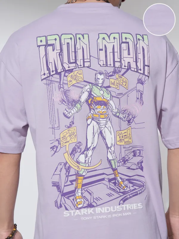 Marvel By Highlander Men Mauve Iron Man Printed Round Neck Oversized Fit T-Shirt