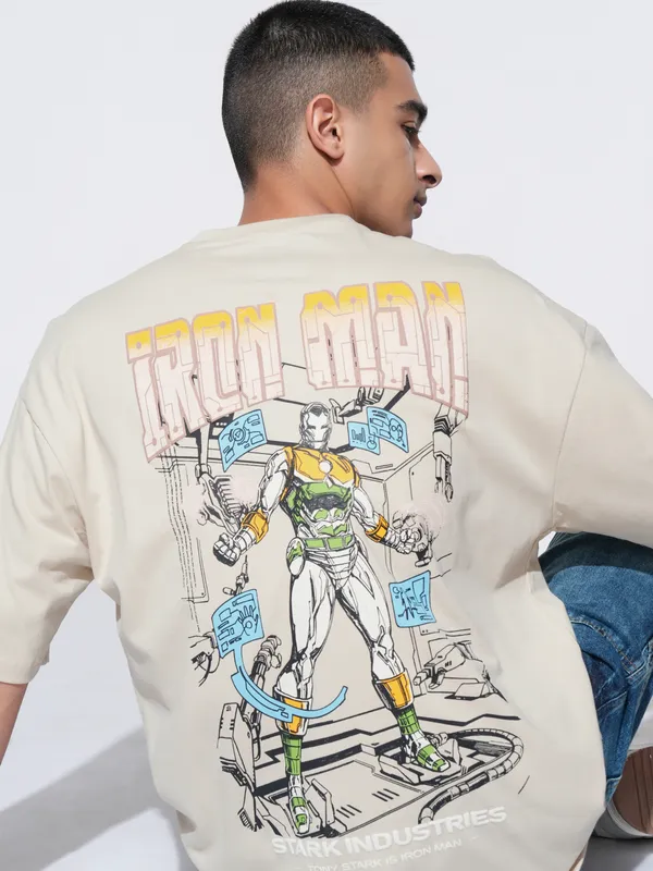 Iron Man Men Printed Round Neck Oversized Fit T-Shirt