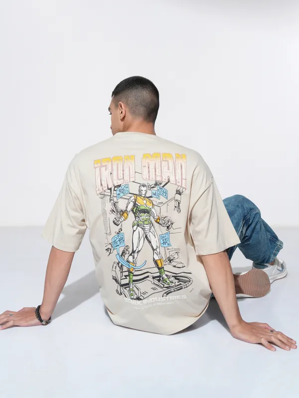 Iron Man Men Printed Round Neck Oversized Fit T-Shirt