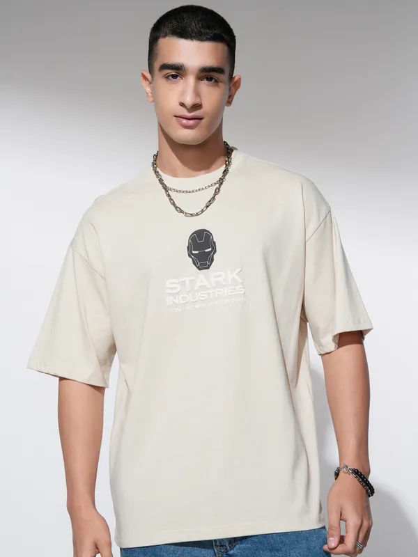 Iron Man Men Printed Round Neck Oversized Fit T-Shirt