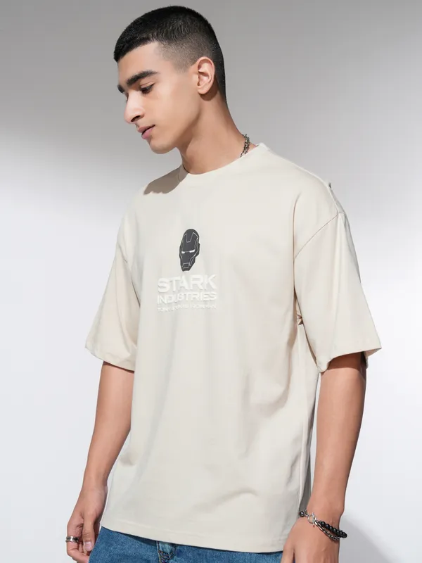 Iron Man Men Printed Round Neck Oversized Fit T-Shirt