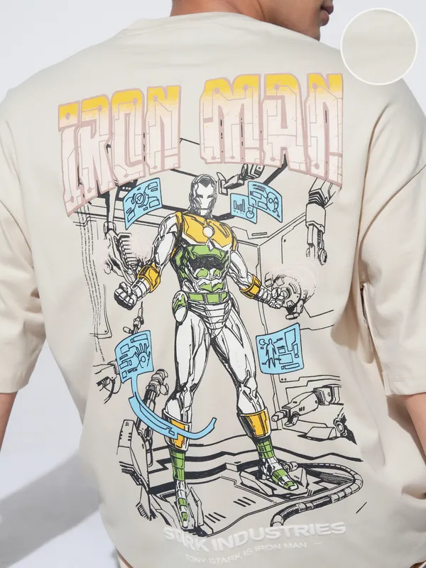 Iron Man Men Printed Round Neck Oversized Fit T-Shirt