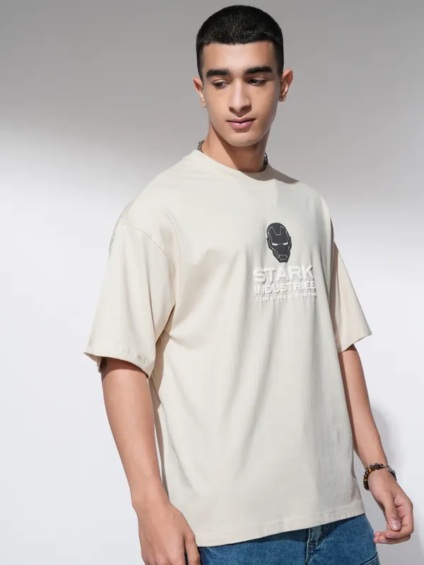 Iron Man Men Printed Round Neck Oversized Fit T-Shirt