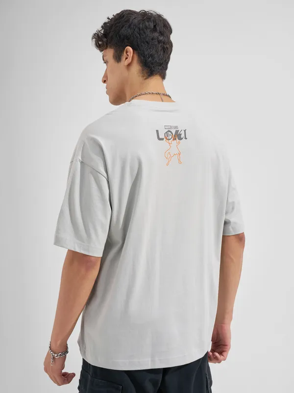 Marvel By Highlander Men Grey loki Printed Round Neck Oversized Fit T-Shirt