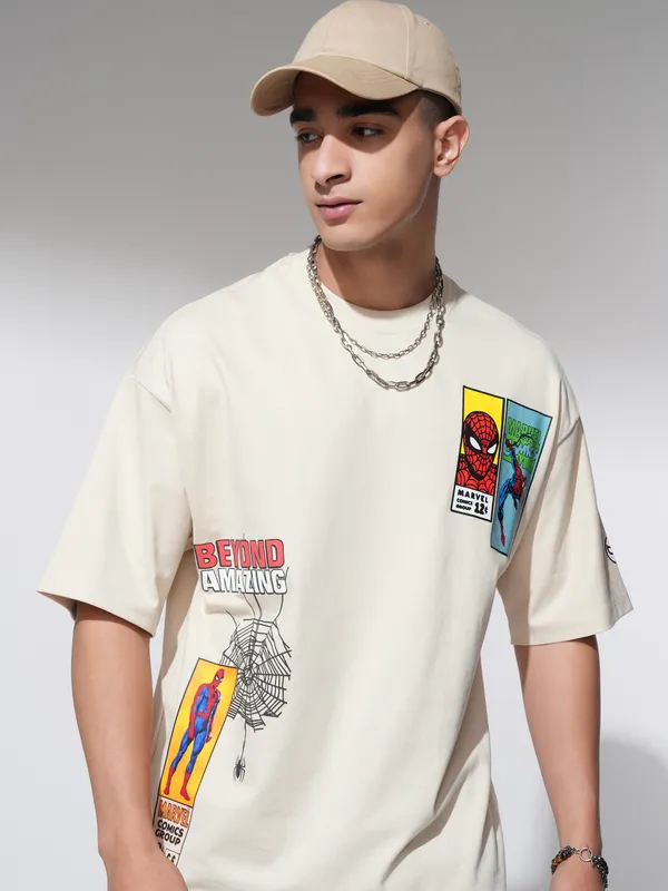 Spider-Man Men Printed Round Neck Oversized Fit T-Shirt