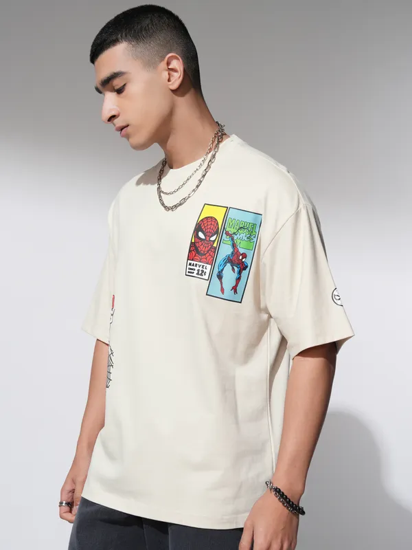 Spider-Man Men Printed Round Neck Oversized Fit T-Shirt