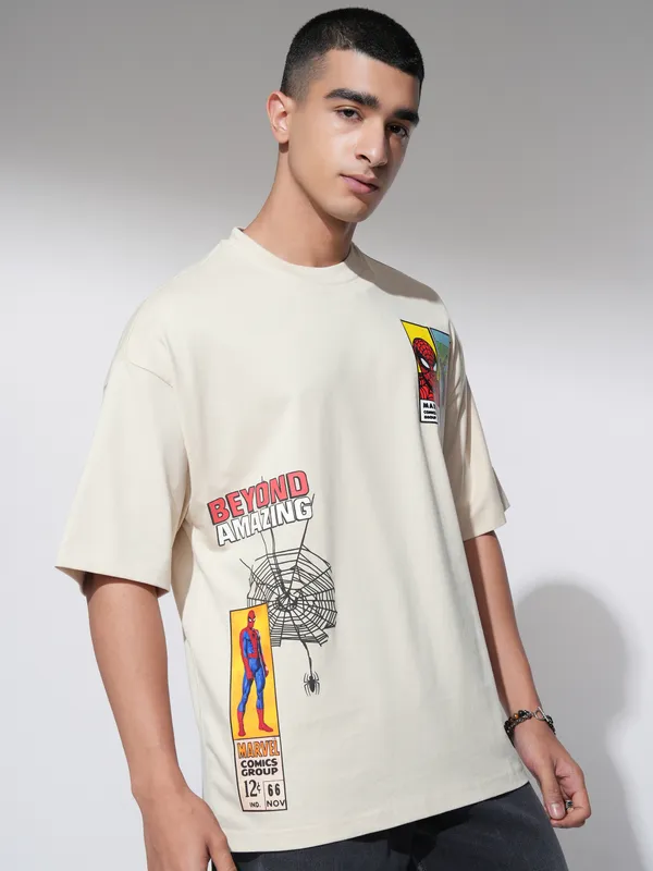 Spider-Man Men Printed Round Neck Oversized Fit T-Shirt