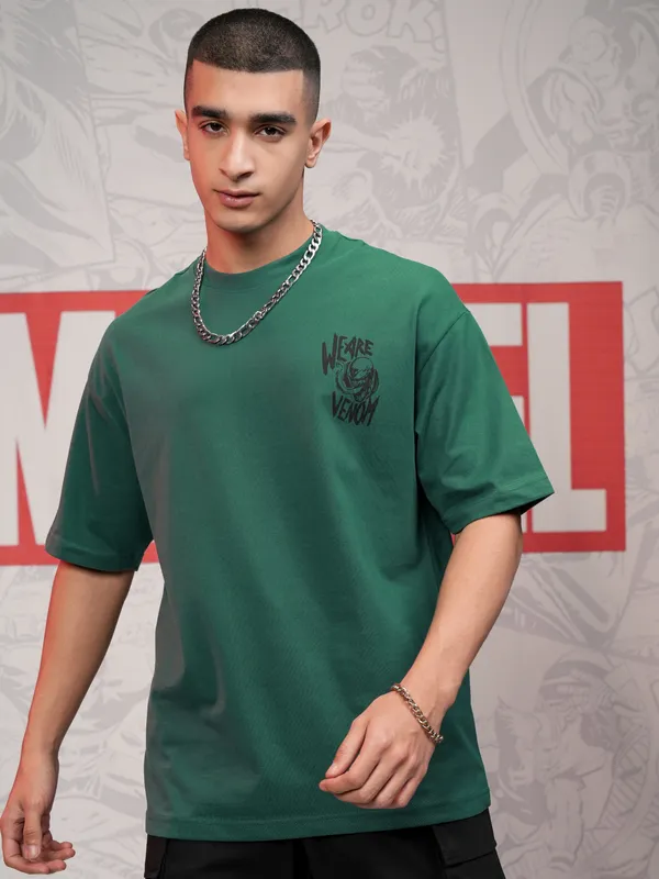 Marvel By Highlander Men Green Venom Printed Relaxed Fit T-Shirt