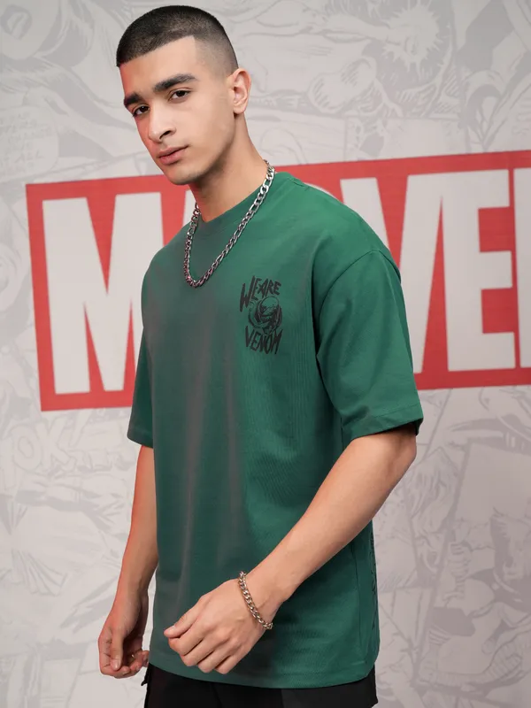 Marvel By Highlander Men Green Venom Printed Relaxed Fit T-Shirt