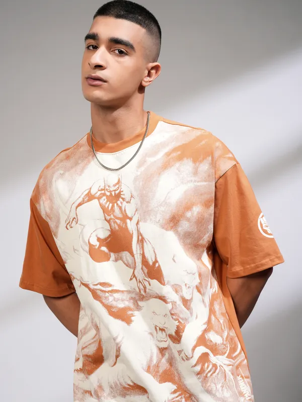 Black Panther Men Printed Round Neck Oversized Fit T-Shirt