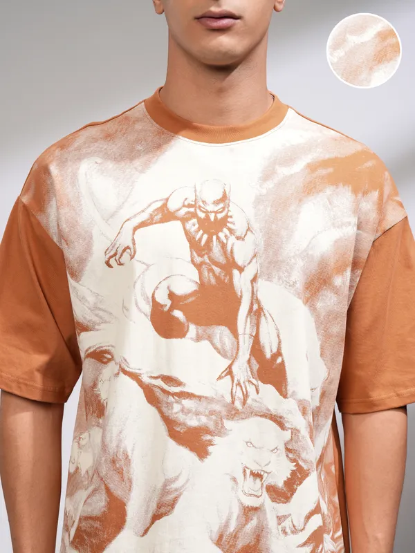 Black Panther Men Printed Round Neck Oversized Fit T-Shirt