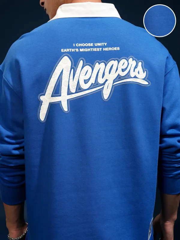 Marvel By Highlander Men Blue Avengers Printed Polo Collar T-Shirt