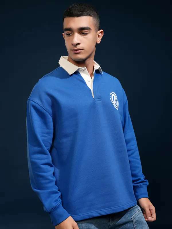 Marvel By Highlander Men Blue Avengers Printed Polo Collar T-Shirt
