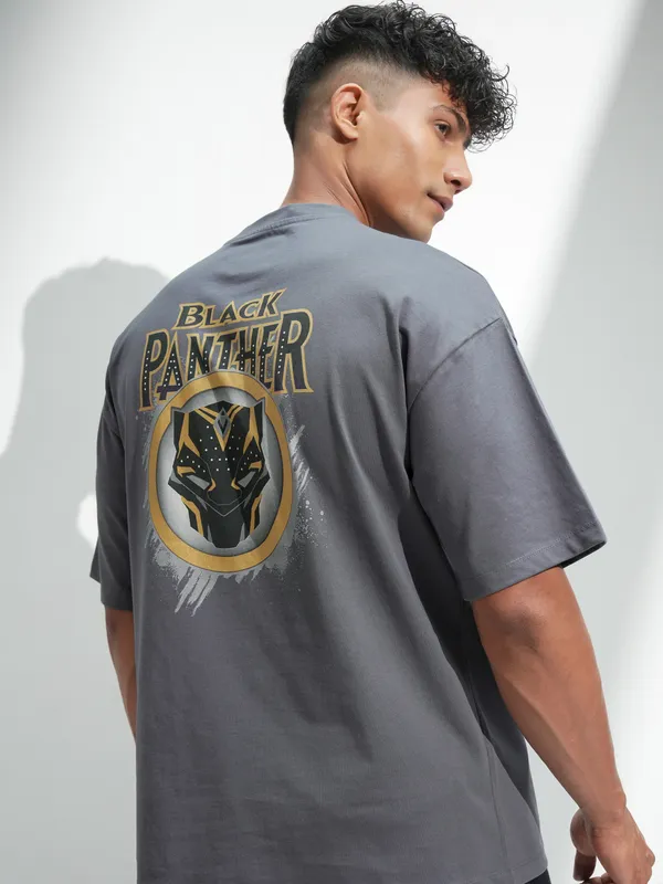 Black Panther Men Printed Round Neck Oversized Fit T-Shirt