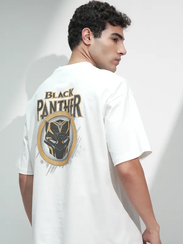 Black Panther Men Printed Round Neck Oversized Fit T-Shirt