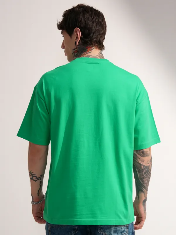 Marvel By Highlander Men Green Iron Man Embroidered Round Neck Oversized Fit T-Shirt