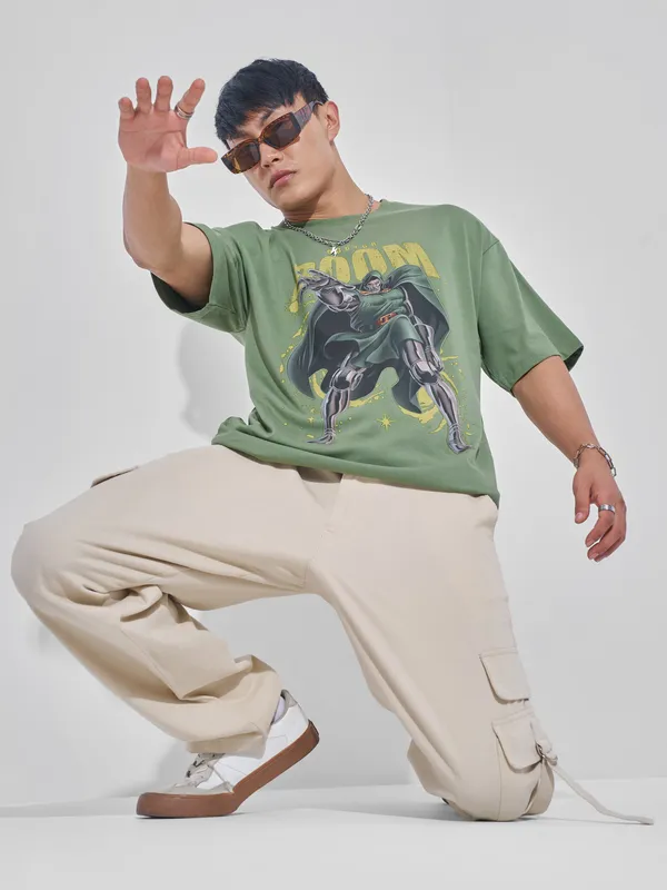 Marvel By Highlander Men Green Doctor Doom Printed Round Neck Oversized Fit T-Shirt