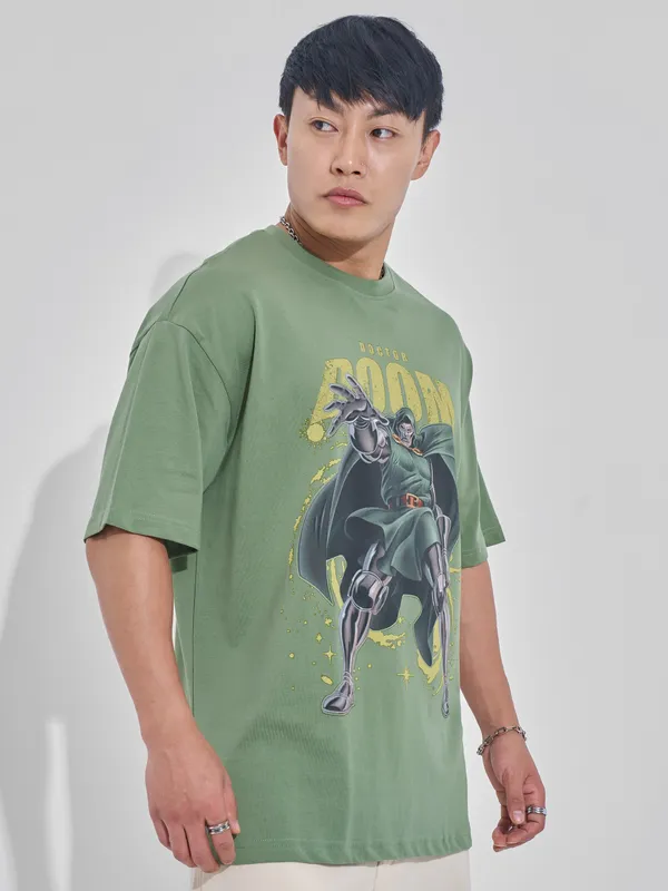 Marvel By Highlander Men Green Doctor Doom Printed Round Neck Oversized Fit T-Shirt